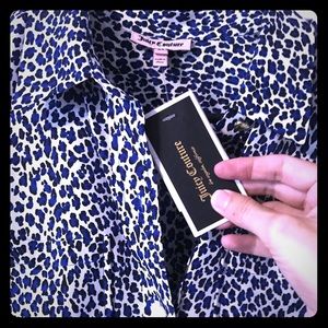Juicy Couture blue leopard print dress shirt